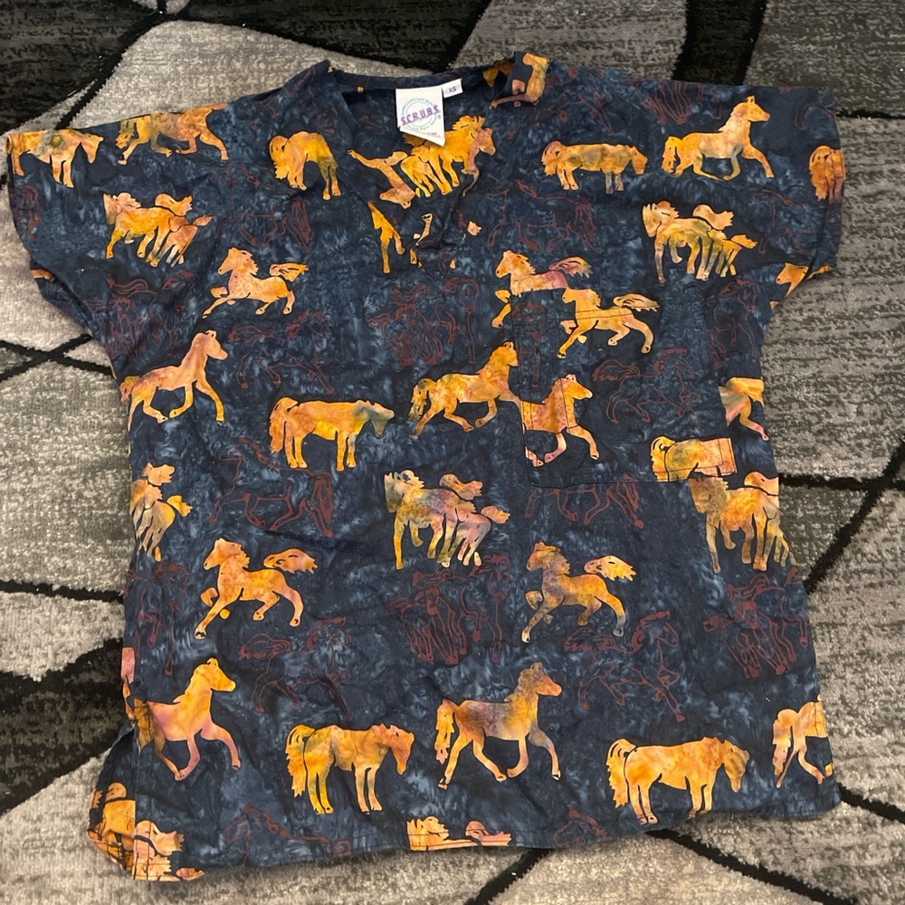 S.C.R.U.B.S. Women Horse Print Scrub - Navy and Gold